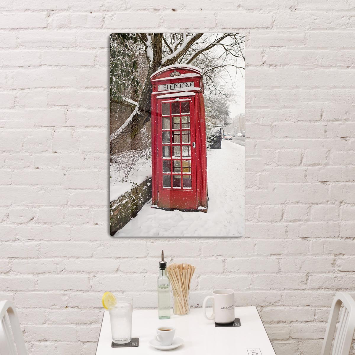 Red Telephone Box in the Snow HD Metal Print - Canvas Art Rocks - 3