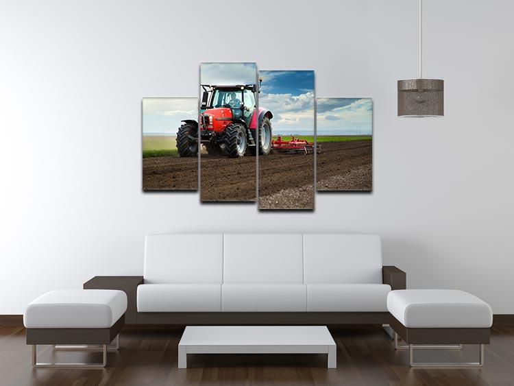 Red Tractor 4 Split Panel Canvas  - Canvas Art Rocks - 3