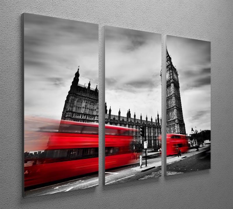 Red buses in motion and Big Ben 3 Split Panel Canvas Print - Canvas Art Rocks - 2