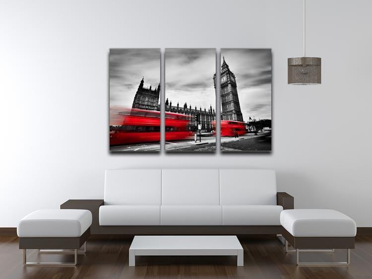 Red buses in motion and Big Ben 3 Split Panel Canvas Print - Canvas Art Rocks - 3