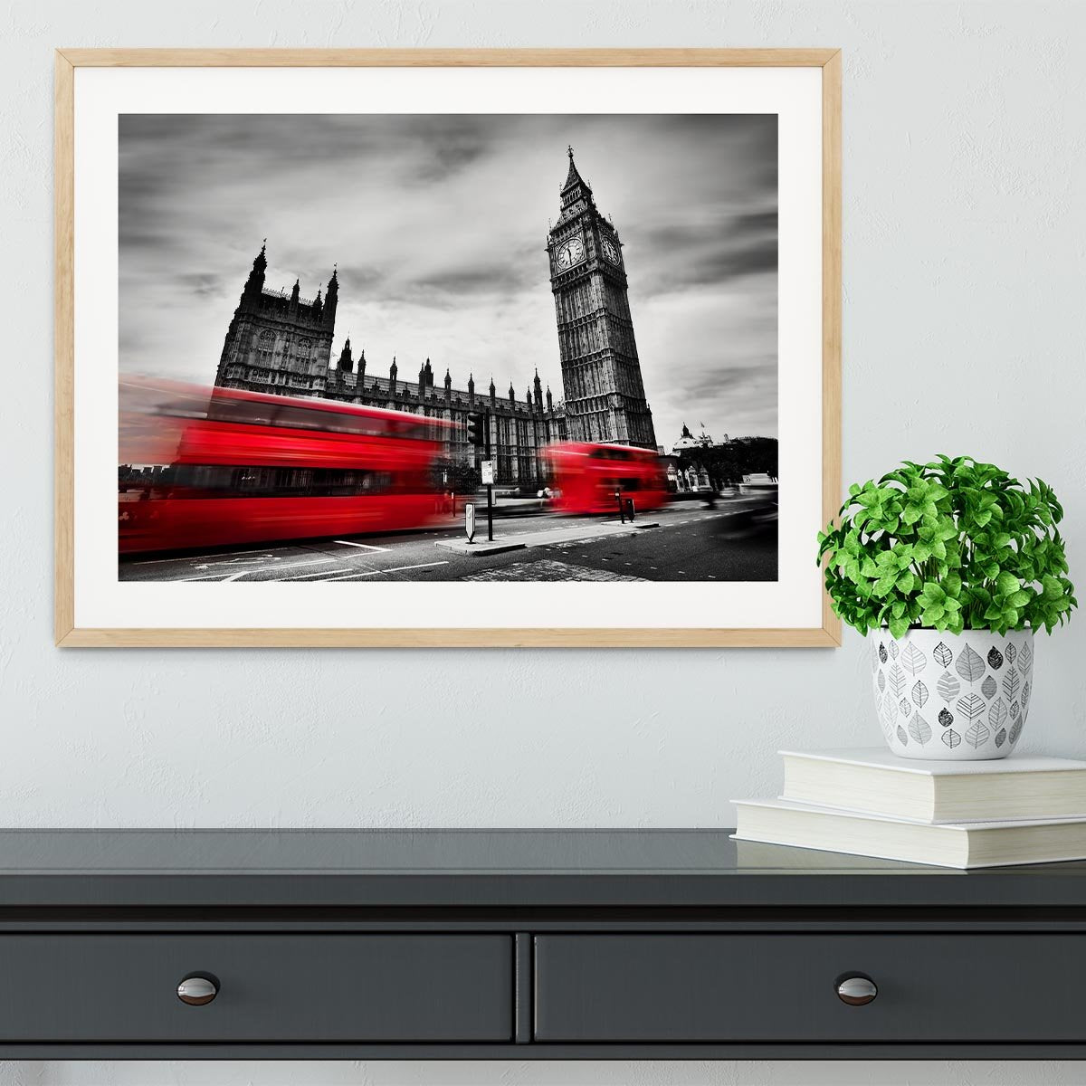 Red buses in motion and Big Ben Framed Print - Canvas Art Rocks - 3