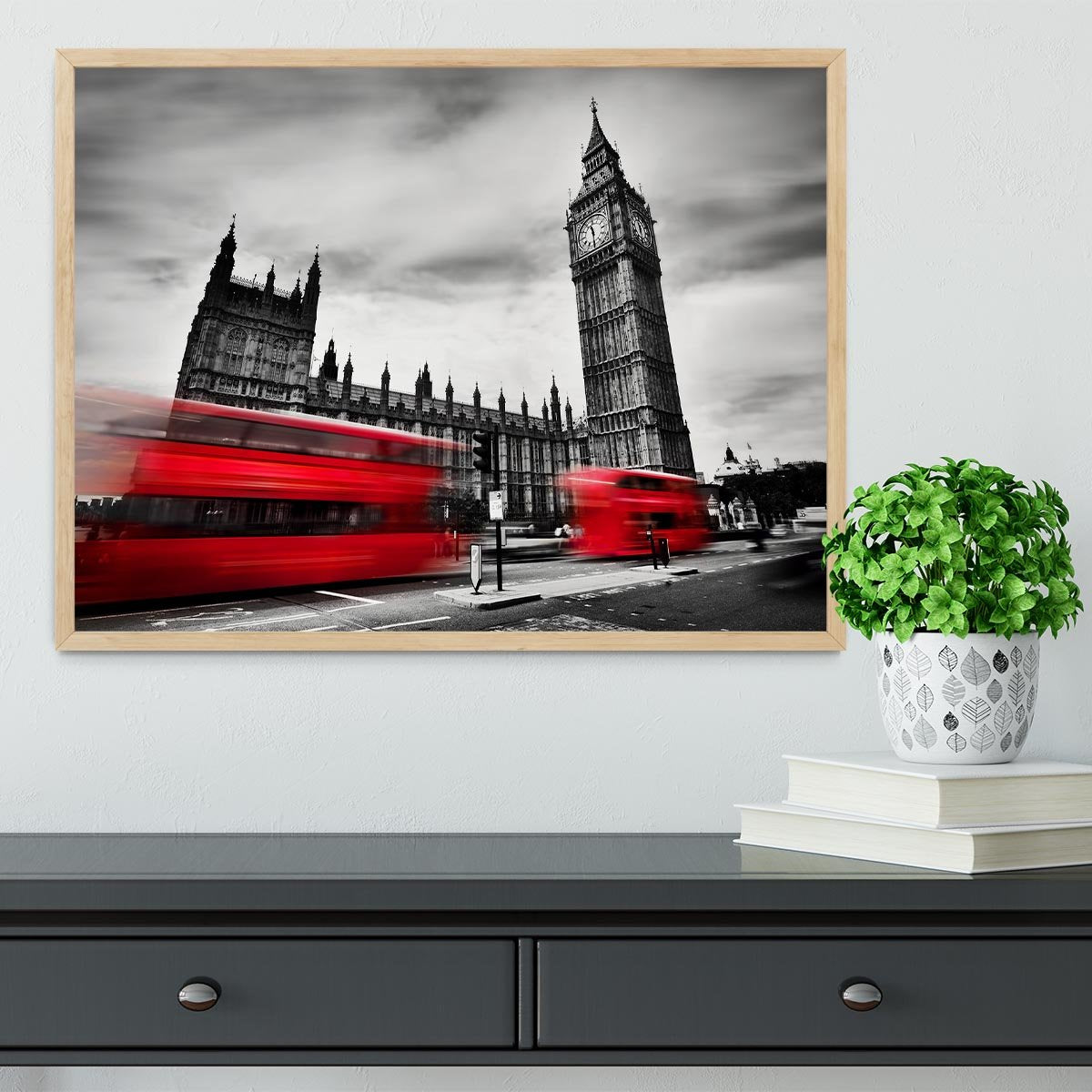 Red buses in motion and Big Ben Framed Print - Canvas Art Rocks - 4