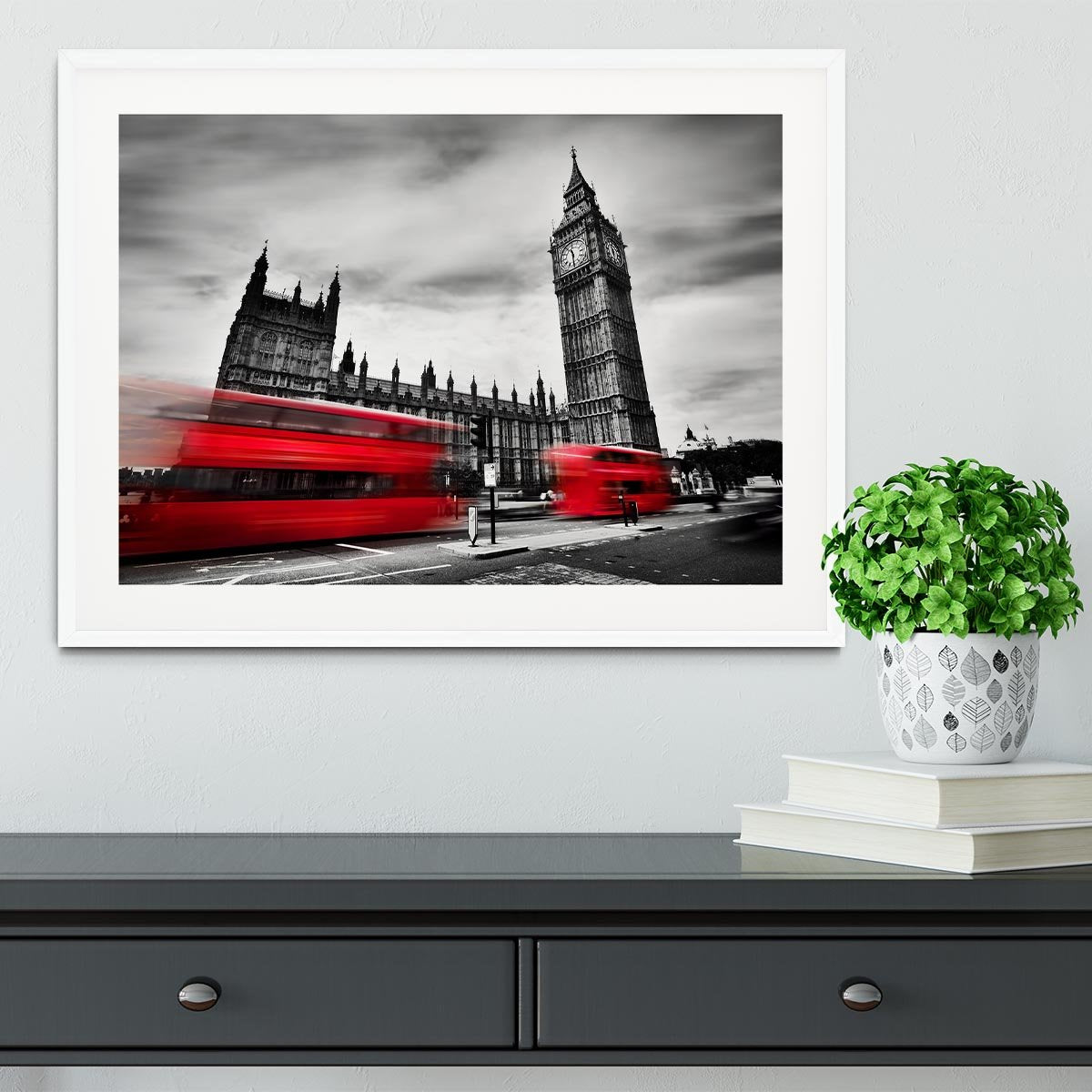 Red buses in motion and Big Ben Framed Print - Canvas Art Rocks - 5