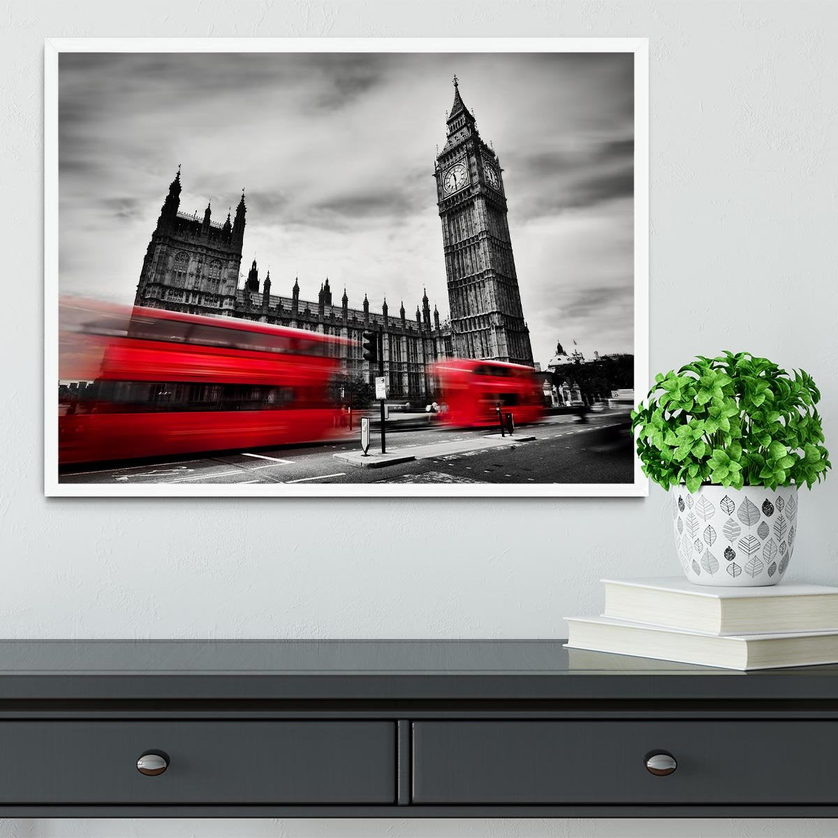 Red buses in motion and Big Ben Framed Print - Canvas Art Rocks -6