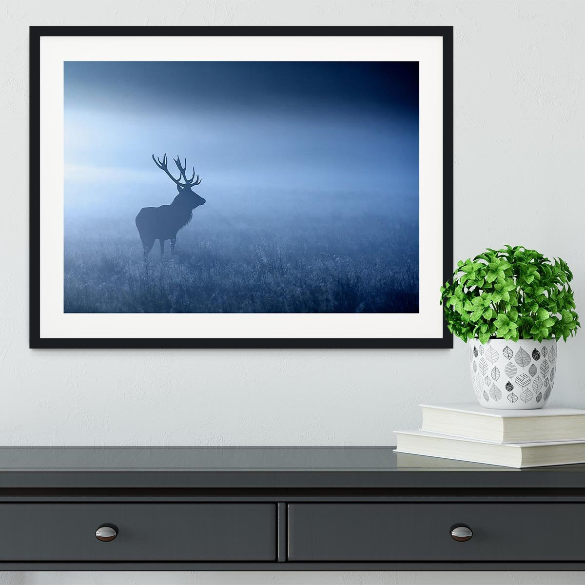 Red deer stag silhouette Framed Print - Canvas Art Rocks - 1