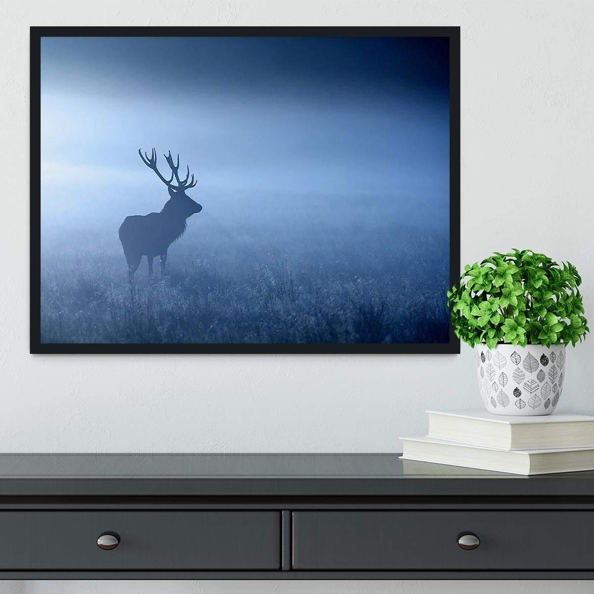 Red deer stag silhouette Framed Print - Canvas Art Rocks - 2
