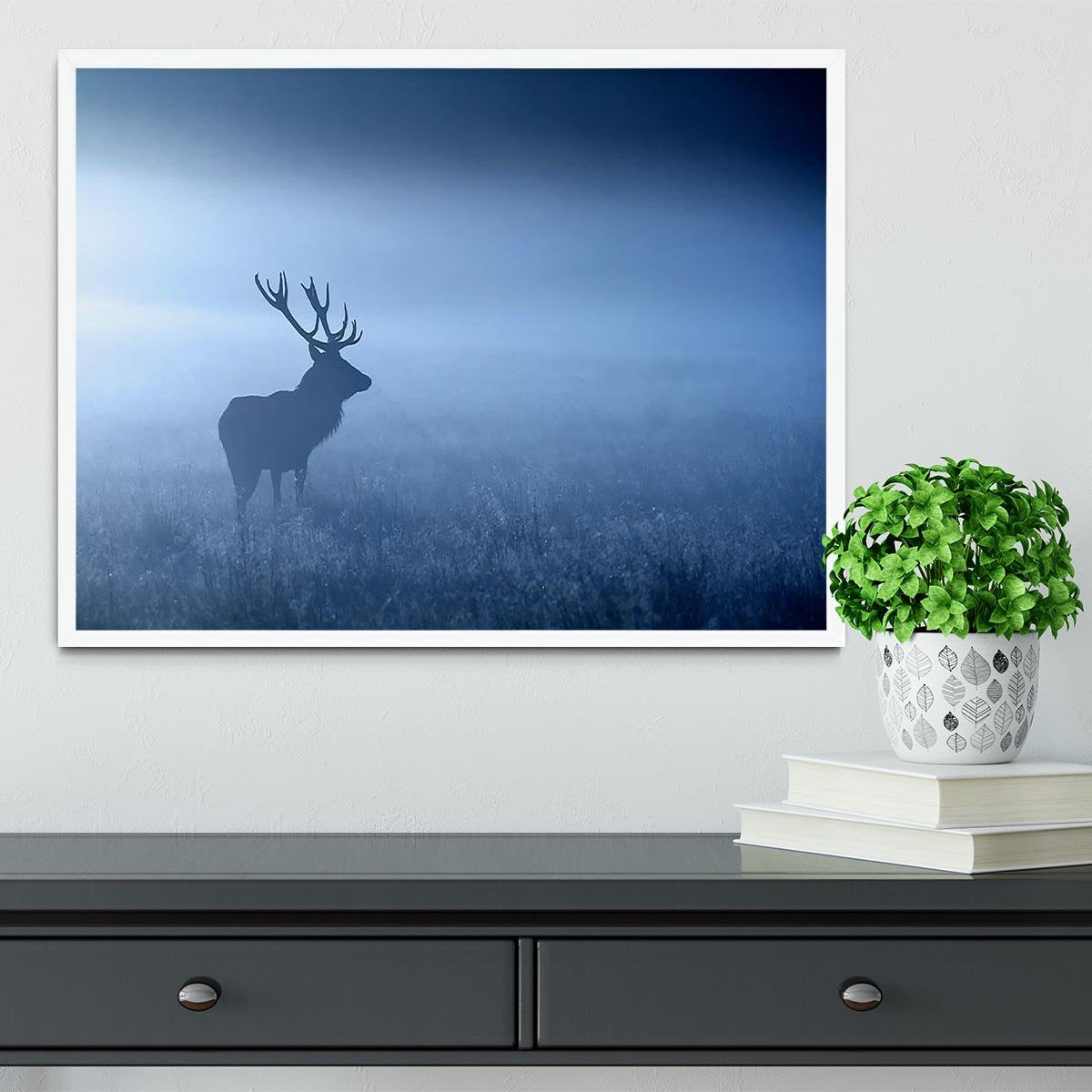 Red deer stag silhouette Framed Print - Canvas Art Rocks -6