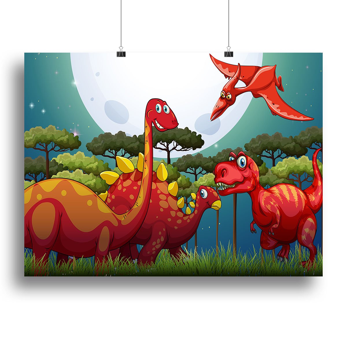 Red dinosuars under full moon Canvas Print or Poster