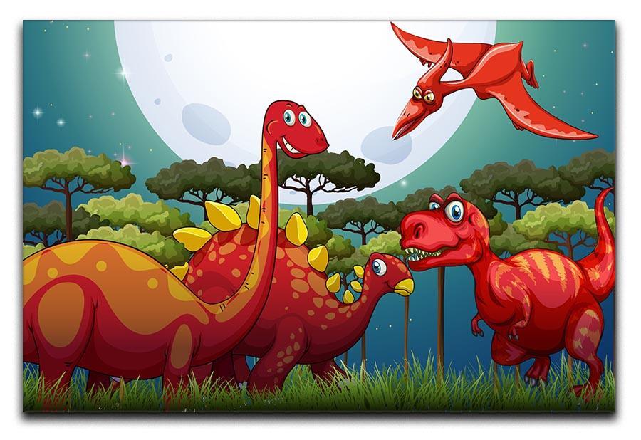 Red dinosuars under full moon Canvas Print or Poster  - Canvas Art Rocks - 1