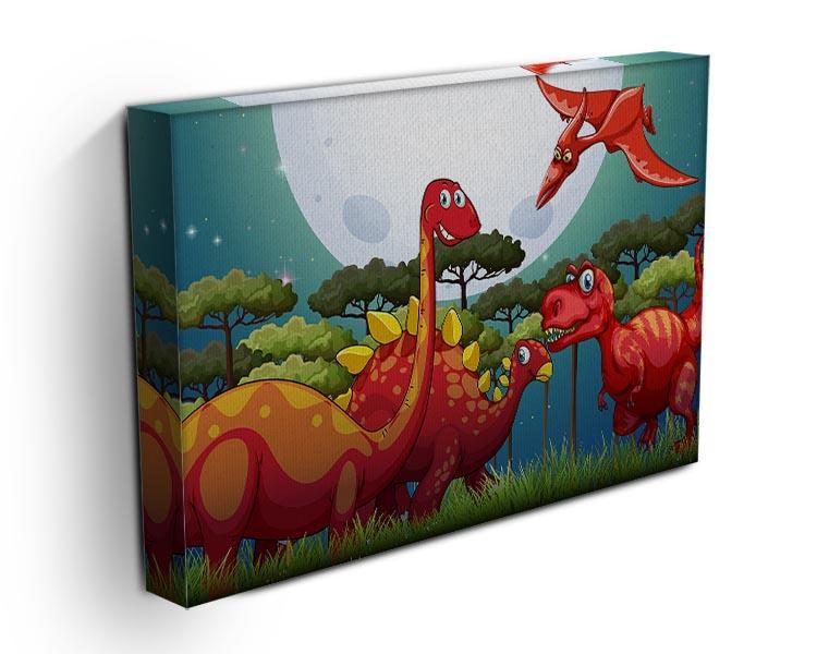 Red dinosuars under full moon Canvas Print or Poster - Canvas Art Rocks - 3