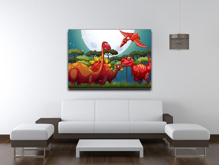 Red dinosuars under full moon Canvas Print or Poster - Canvas Art Rocks - 4