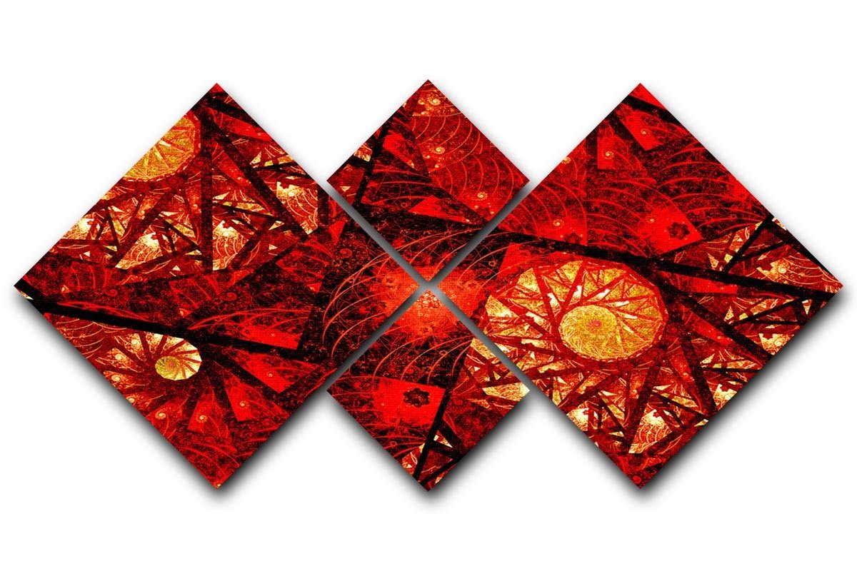 Red fiery glowing spiral 4 Square Multi Panel Canvas  - Canvas Art Rocks - 1