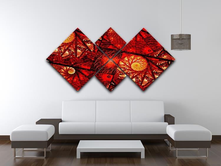Red fiery glowing spiral 4 Square Multi Panel Canvas  - Canvas Art Rocks - 3