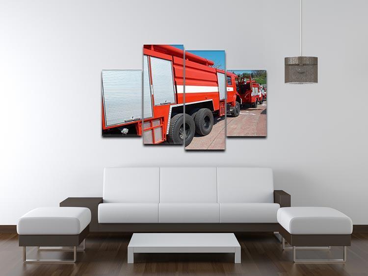 Red fire engine standing on the road 4 Split Panel Canvas  - Canvas Art Rocks - 3
