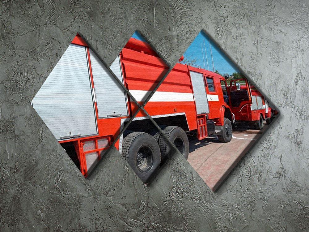 Red fire engine standing on the road 4 Square Multi Panel Canvas  - Canvas Art Rocks - 2