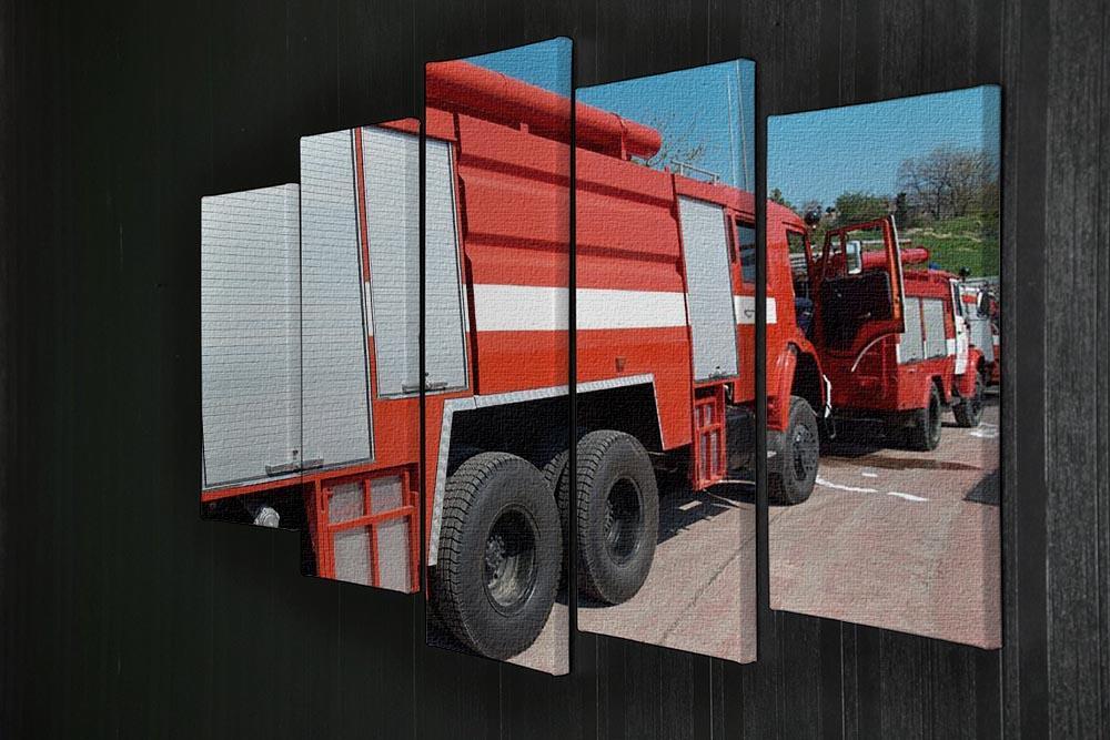 Red fire engine standing on the road 5 Split Panel Canvas  - Canvas Art Rocks - 2