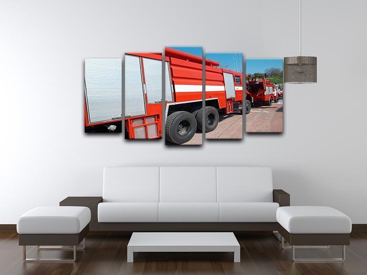 Red fire engine standing on the road 5 Split Panel Canvas  - Canvas Art Rocks - 3