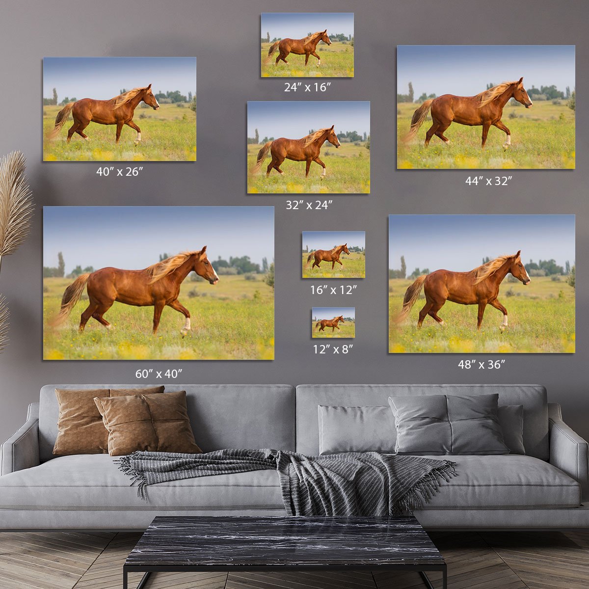 Red horse with long mane Canvas Print or Poster