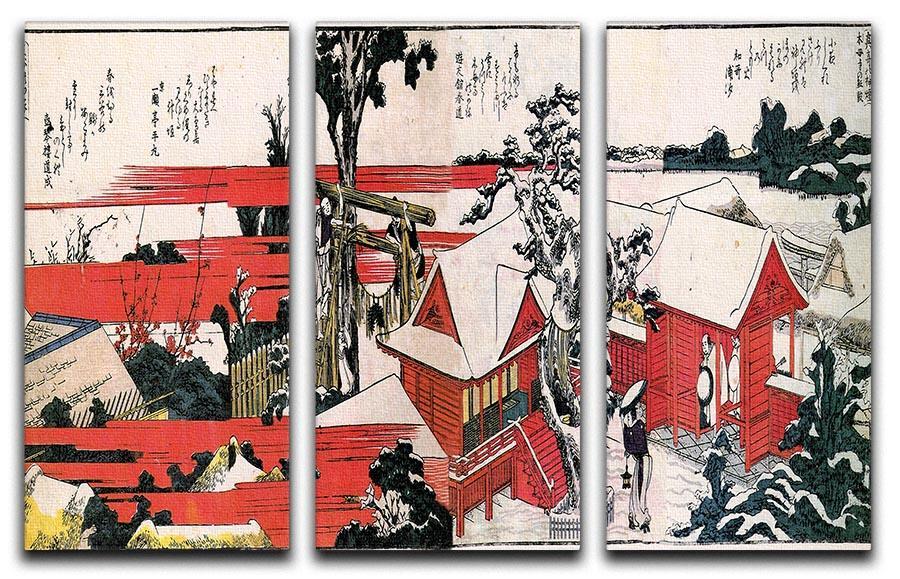 Red houses by Hokusai 3 Split Panel Canvas Print - Canvas Art Rocks - 1