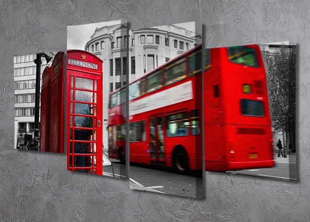 Red phone booth and red bus 4 Split Panel Canvas  - Canvas Art Rocks - 2