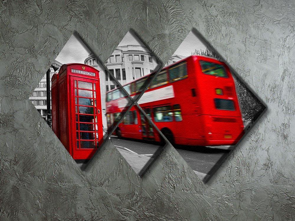 Red phone booth and red bus 4 Square Multi Panel Canvas  - Canvas Art Rocks - 2