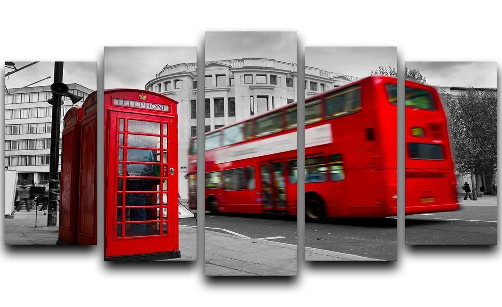 Red phone booth and red bus 5 Split Panel Canvas  - Canvas Art Rocks - 1