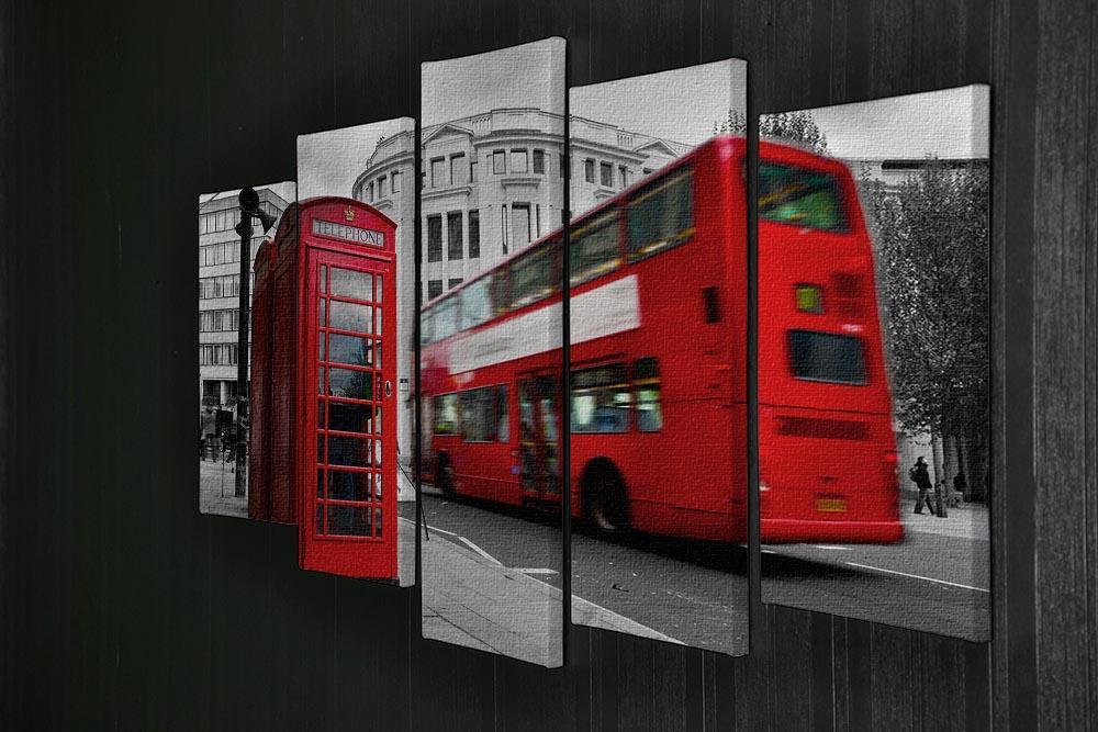 Red phone booth and red bus 5 Split Panel Canvas  - Canvas Art Rocks - 2
