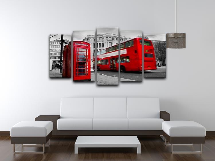 Red phone booth and red bus 5 Split Panel Canvas  - Canvas Art Rocks - 3