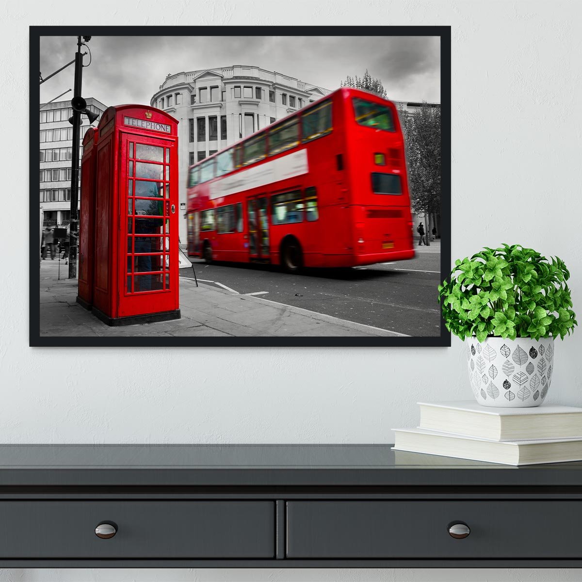Red phone booth and red bus Framed Print - Canvas Art Rocks - 2