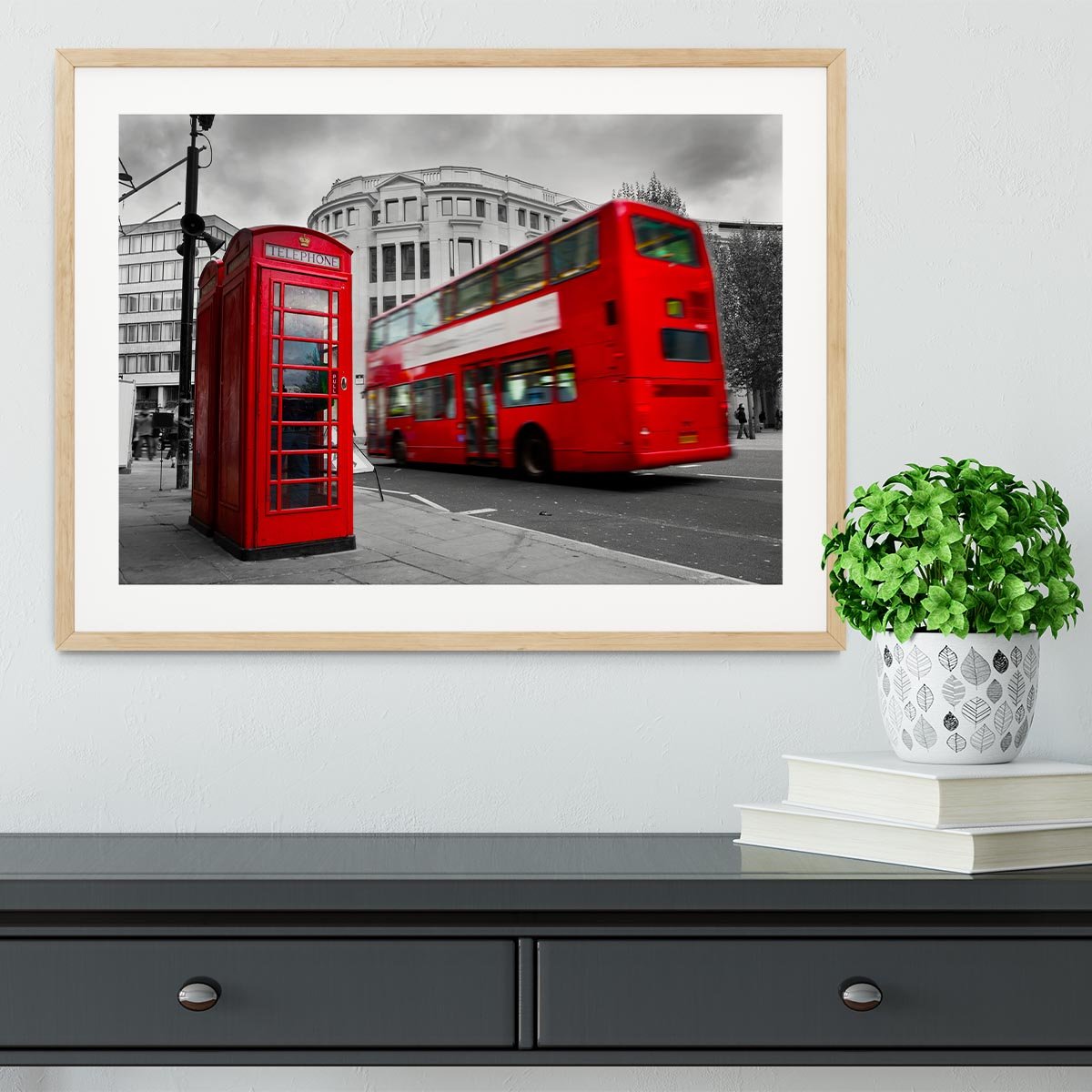 Red phone booth and red bus Framed Print - Canvas Art Rocks - 3