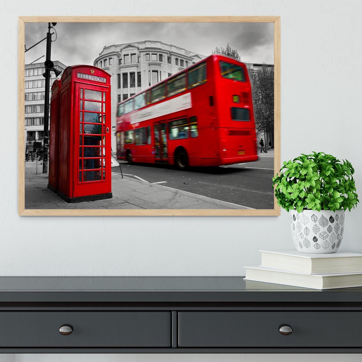 Red phone booth and red bus Framed Print - Canvas Art Rocks - 4