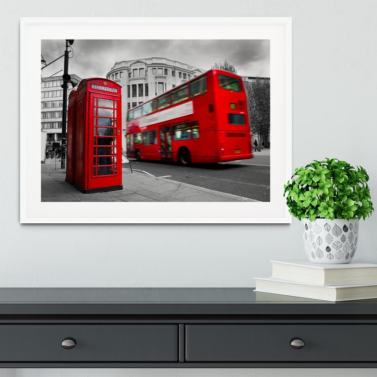 Red phone booth and red bus Framed Print - Canvas Art Rocks - 5