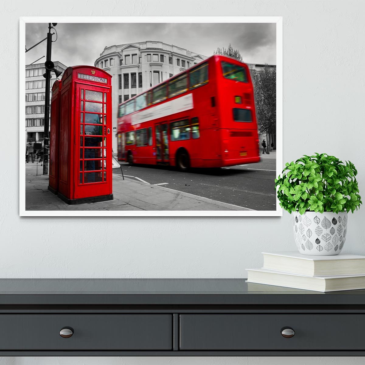 Red phone booth and red bus Framed Print - Canvas Art Rocks -6