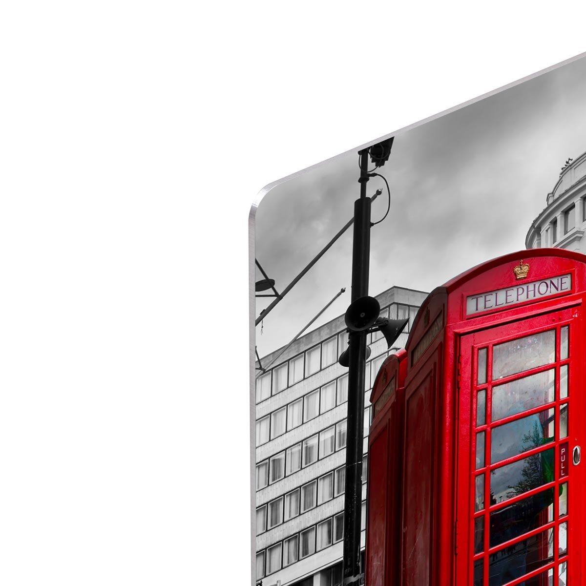 Red phone booth and red bus HD Metal Print