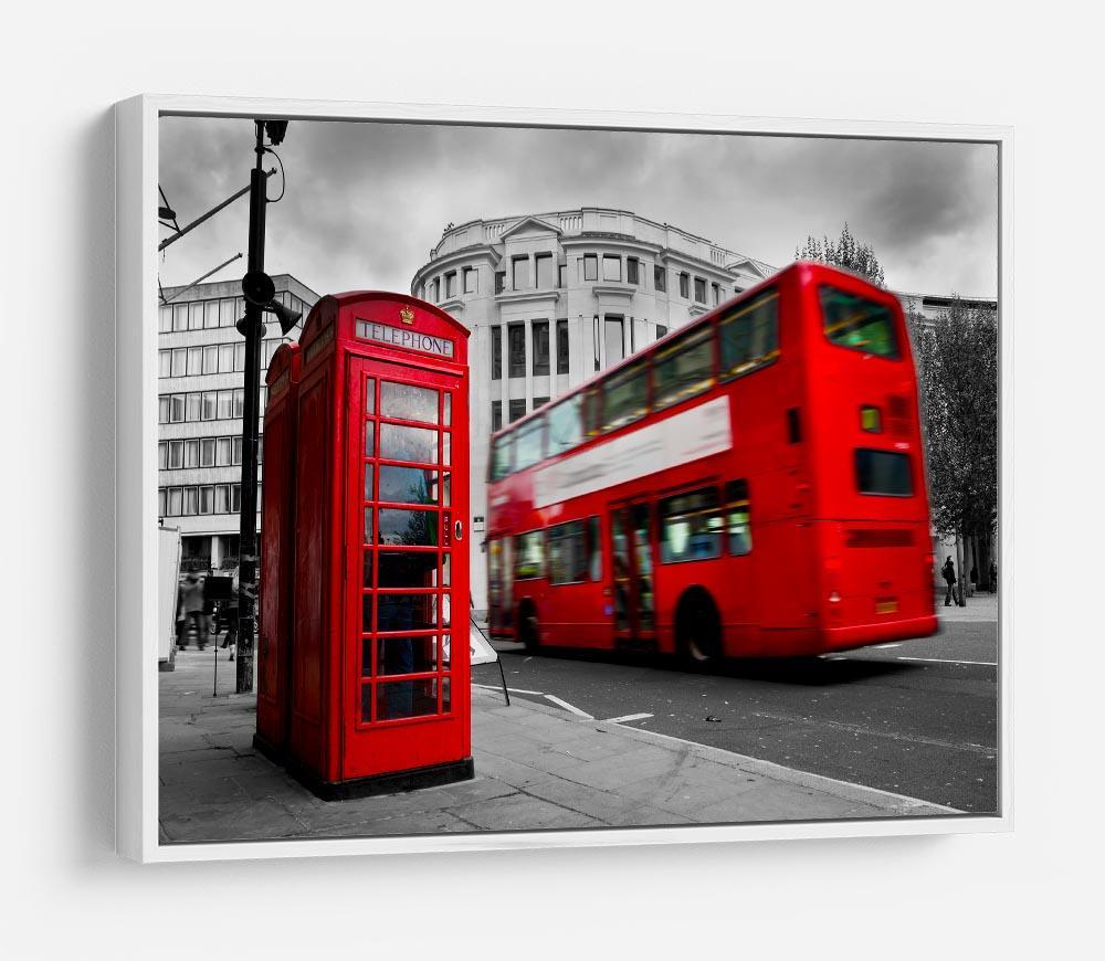 Red phone booth and red bus HD Metal Print