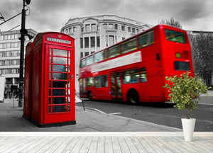 Red phone booth and red bus Wall Mural Wallpaper - Canvas Art Rocks - 4