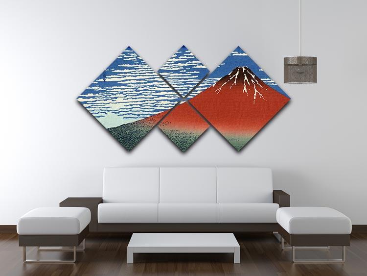 Red southern wind on Fiji on a clear morning by Hokusai 4 Square Multi Panel Canvas - Canvas Art Rocks - 3