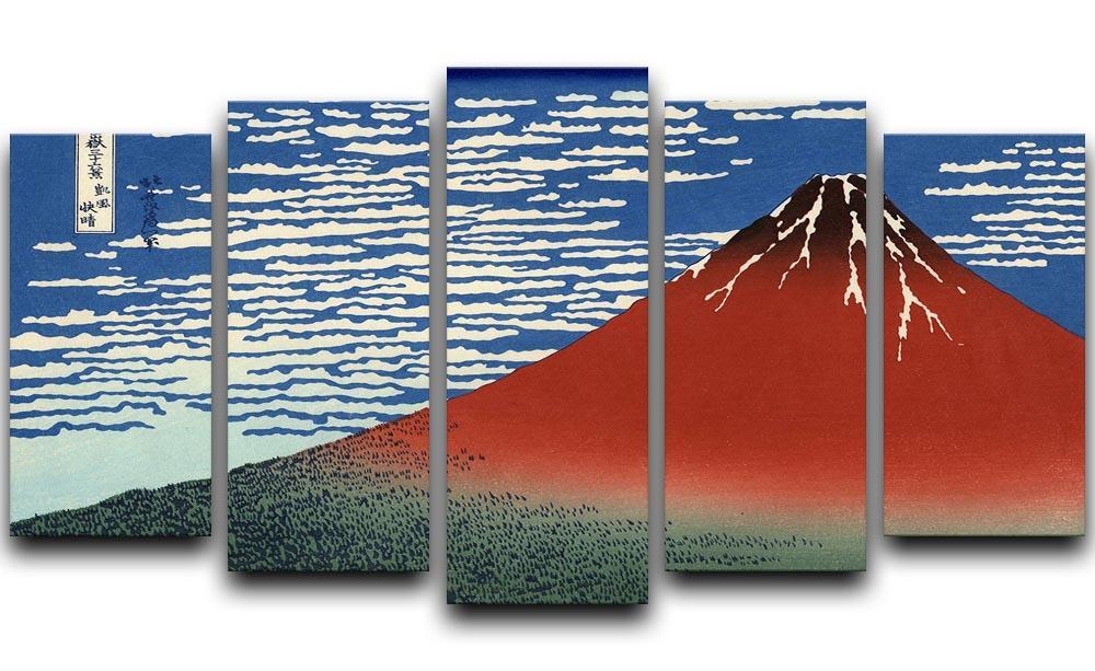 Red southern wind on Fiji on a clear morning by Hokusai 5 Split Panel Canvas  - Canvas Art Rocks - 1