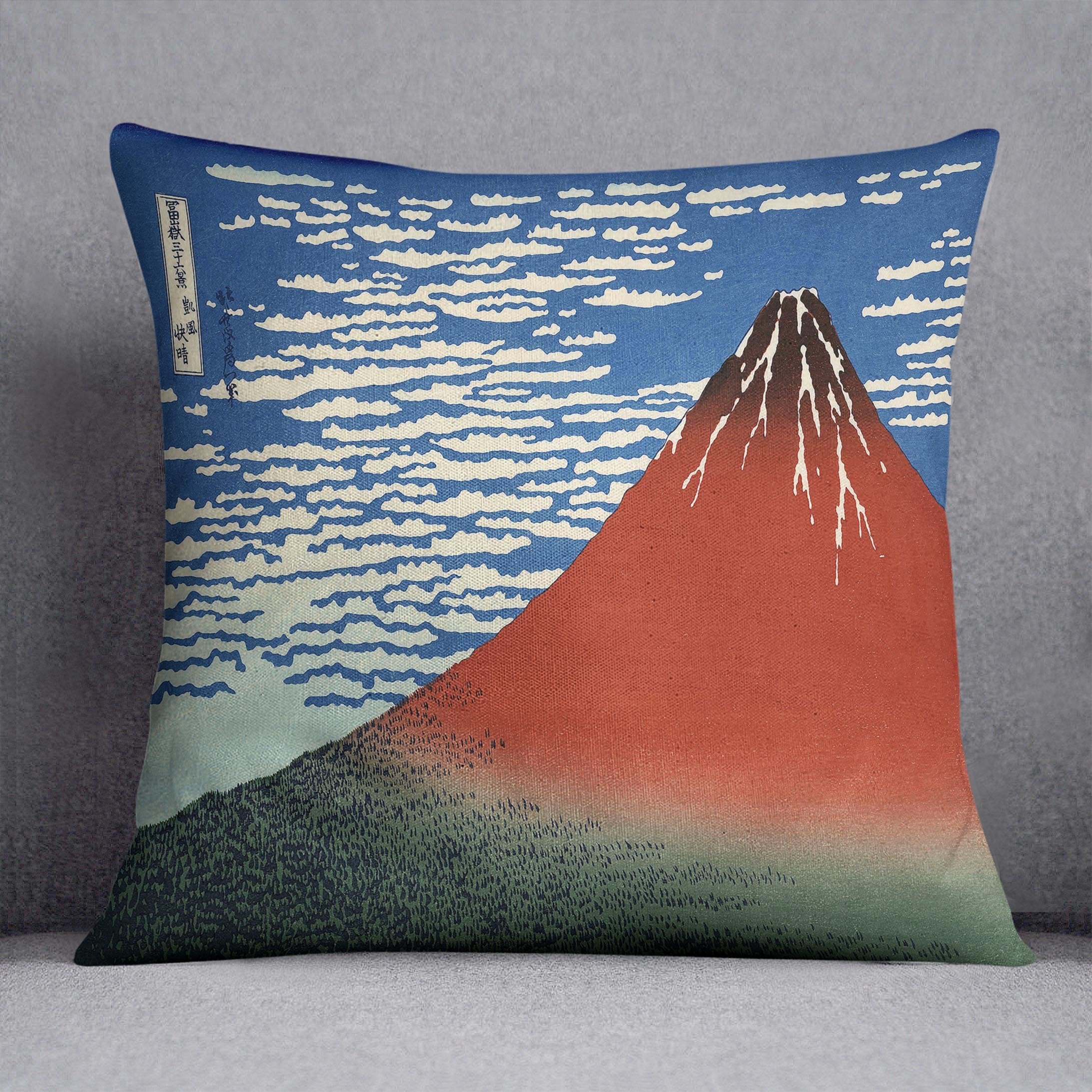 Red southern wind on Fiji on a clear morning by Hokusai Throw Pillow
