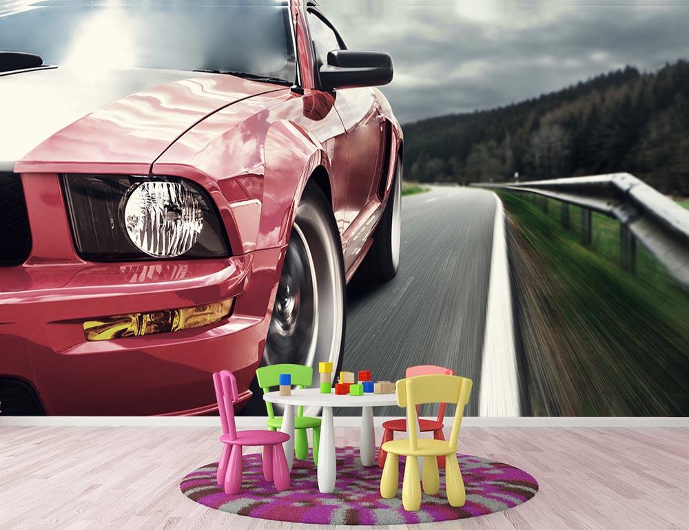 Red sport car Wall Mural Wallpaper - Canvas Art Rocks - 3