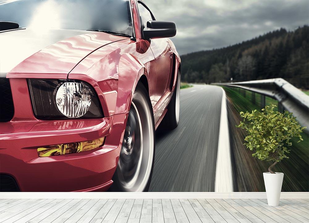 Red sport car Wall Mural Wallpaper - Canvas Art Rocks - 4
