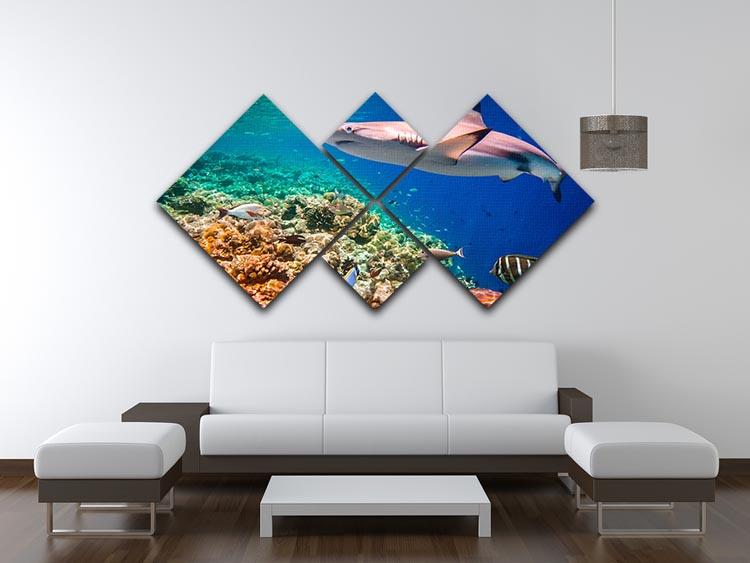 Reef with a variety of hard and soft corals and shark 4 Square Multi Panel Canvas - Canvas Art Rocks - 3