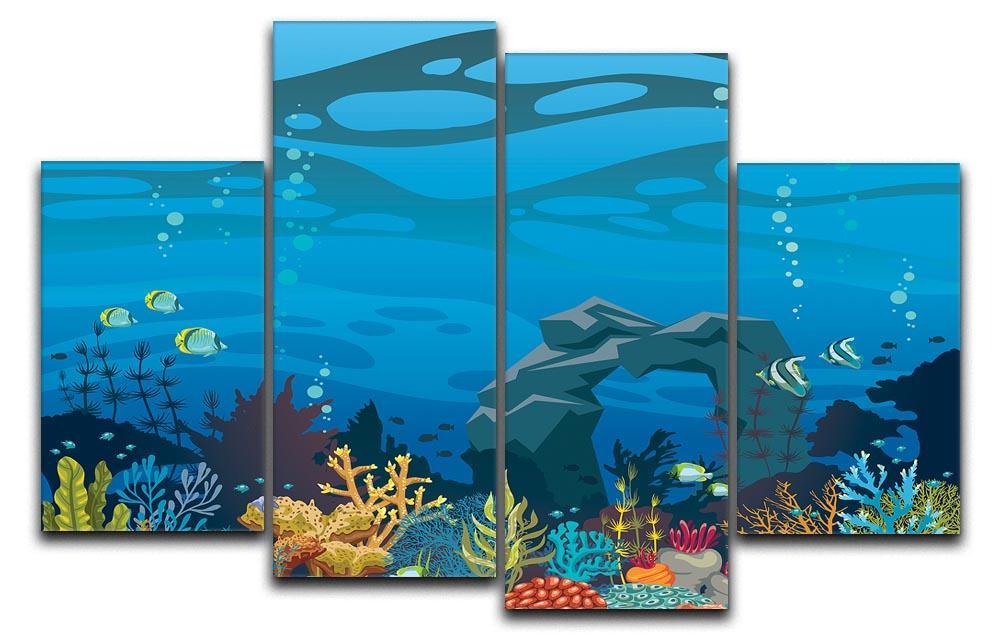 Reef with fish and stone arch 4 Split Panel Canvas  - Canvas Art Rocks - 1