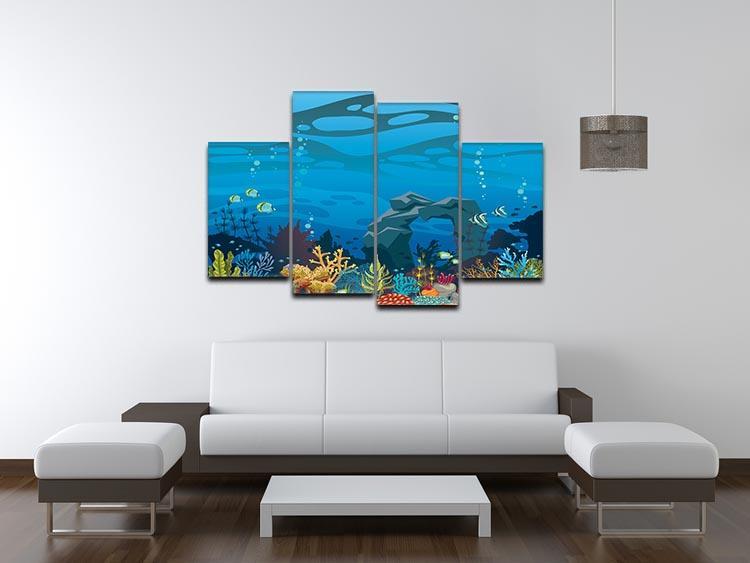 Reef with fish and stone arch 4 Split Panel Canvas  - Canvas Art Rocks - 3