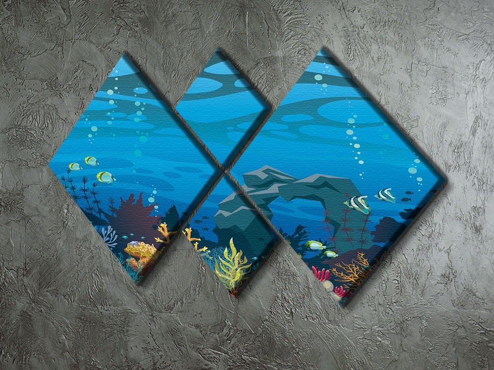 Reef with fish and stone arch 4 Square Multi Panel Canvas  - Canvas Art Rocks - 2