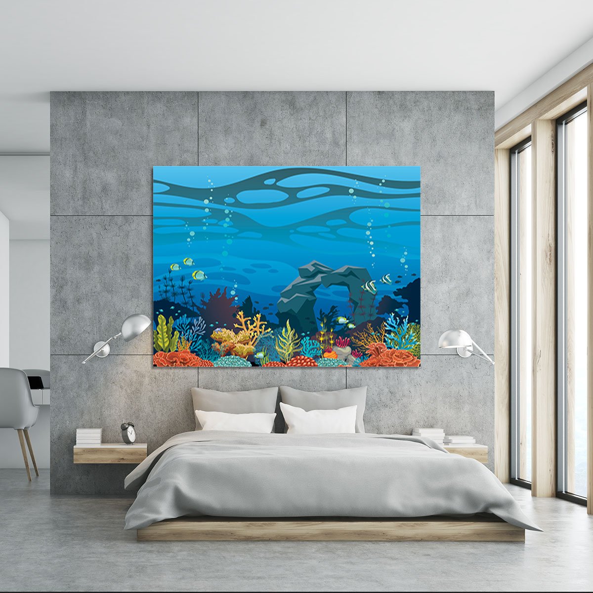 Reef with fish and stone arch Canvas Print or Poster