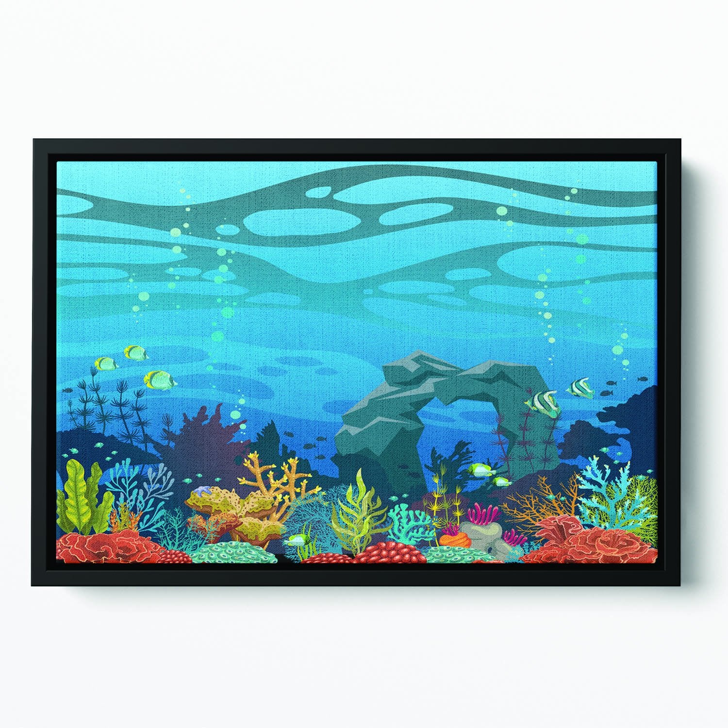 Reef with fish and stone arch Floating Framed Canvas