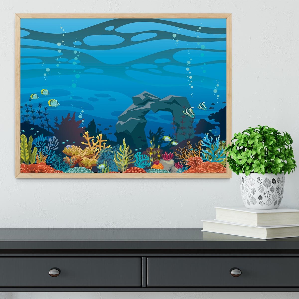 Reef with fish and stone arch Framed Print - Canvas Art Rocks - 4