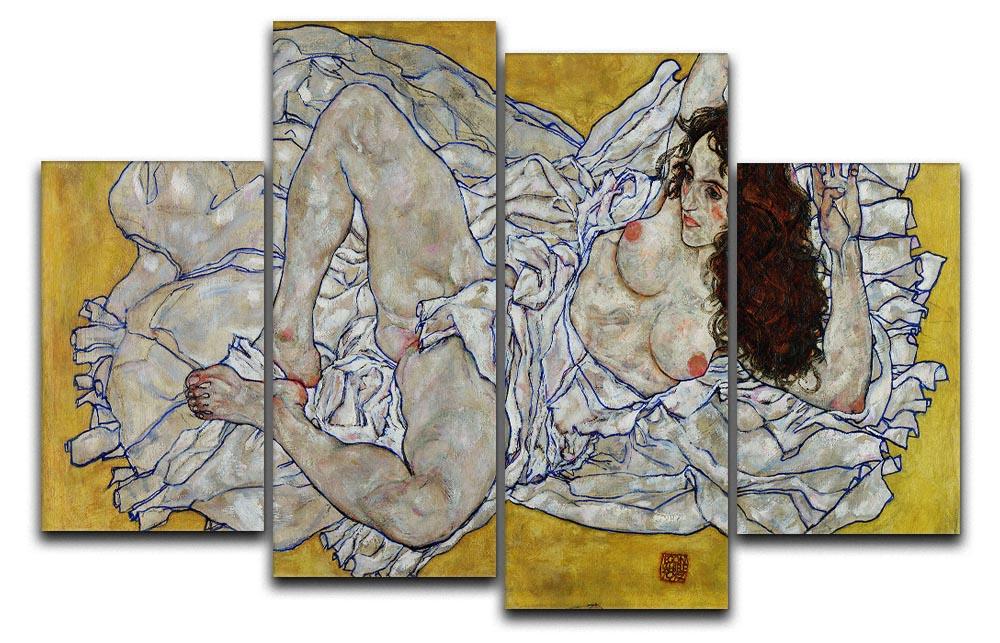 Resting nude by Egon Schiele 4 Split Panel Canvas - Canvas Art Rocks - 1