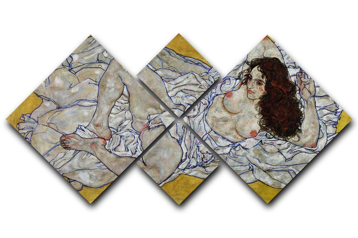 Resting nude by Egon Schiele 4 Square Multi Panel Canvas - Canvas Art Rocks - 1